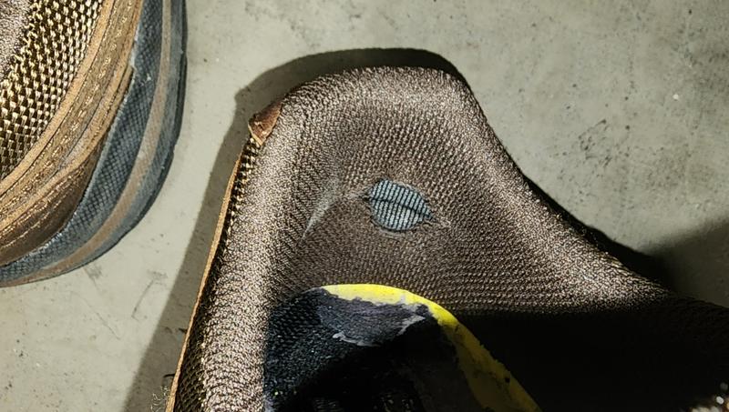 Liner at the back of heel on one shoe, gone in just two weeks.