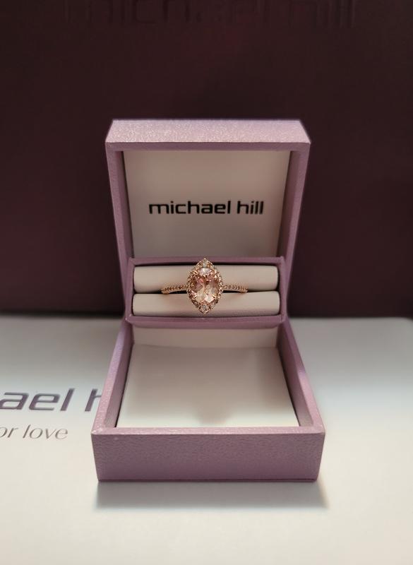 Halo Ring with Morganite 0.20 Carat TW of Diamonds in 10kt Rose Gold