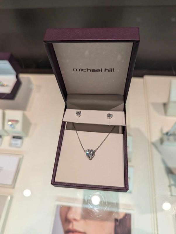 Cubic Zirconia Heart Stud Earrings and Necklace Set in