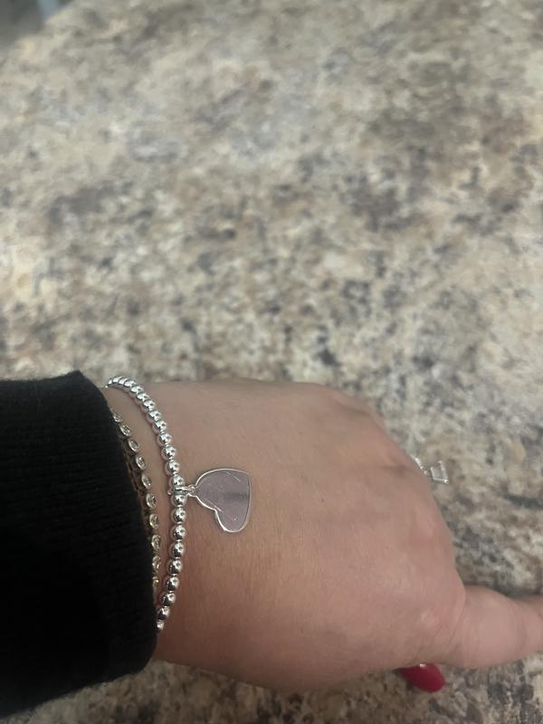 19cm (7.5) Engravable Heart Bead Bracelet in Sterling Silver
