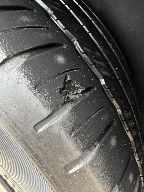 Brought my car to the dealership to get inspected and they told me I have a gash in my tire. And someone told me it looks like the tire is coming apart
