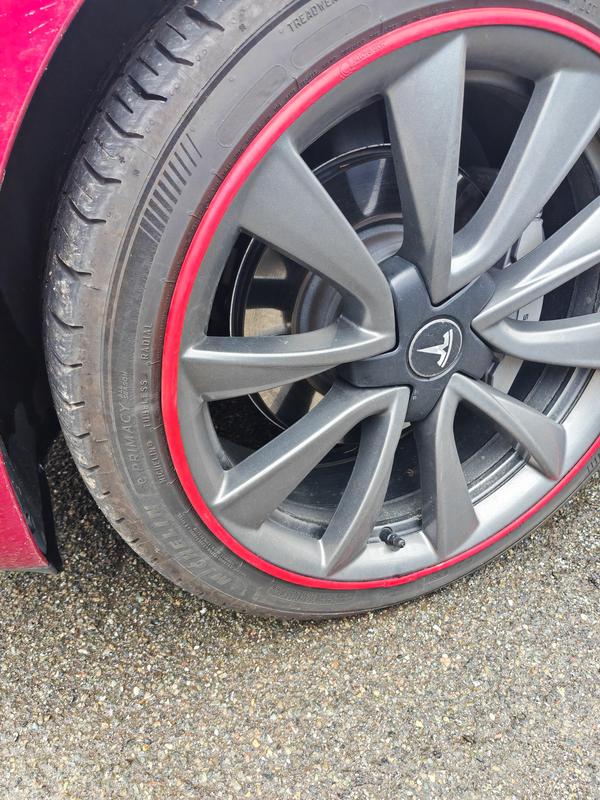 Red model 3 LR with rim protector