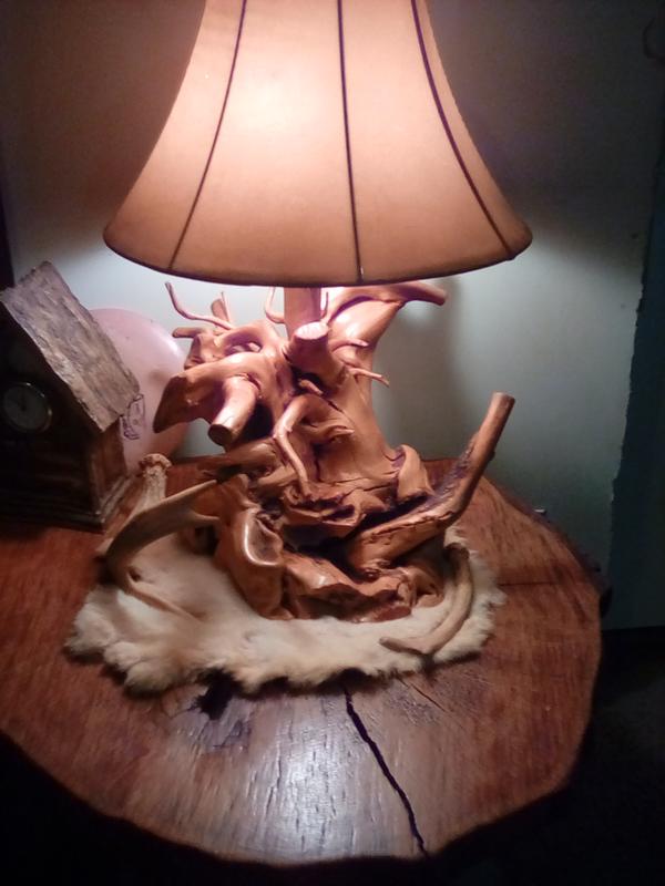 Handcrafted table and Maplewood lamp
