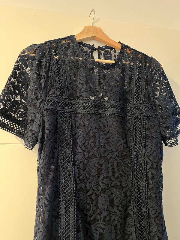 chinese dress ladies Short Sleeve Navy Lace Midi Dress - Women's Event Dresses