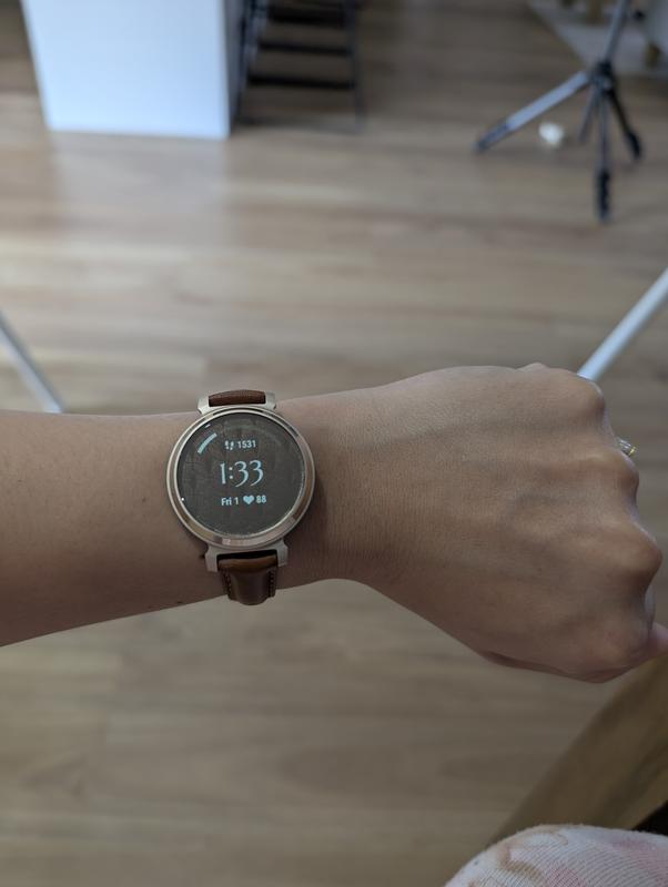 Garmin Lily 2 Classic Smartwatch, Cream Gold with Tan Leather Band