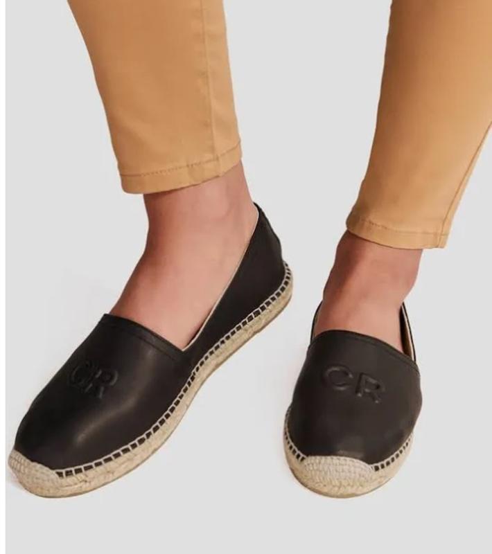 Country Road Cr Logo Leather Espadrille in Black Leather MYER