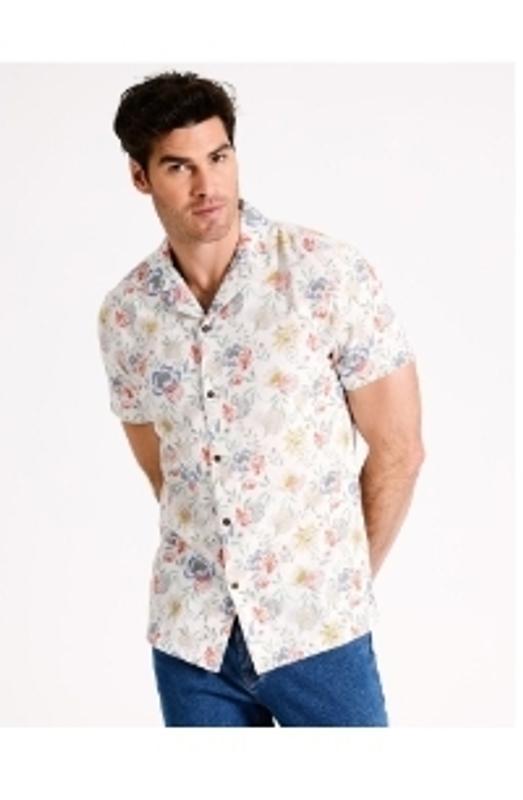 Maddox Parker Floral Print Linen Blend Short Sleeve Resort Shirt