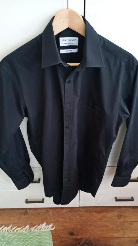 Van Heusen Men's Fitted Lux Sateen Dress Shirt - Stretch, Wrinkle Resistant, Black, 15.5 Neck 34/35 Sleeve - View #6