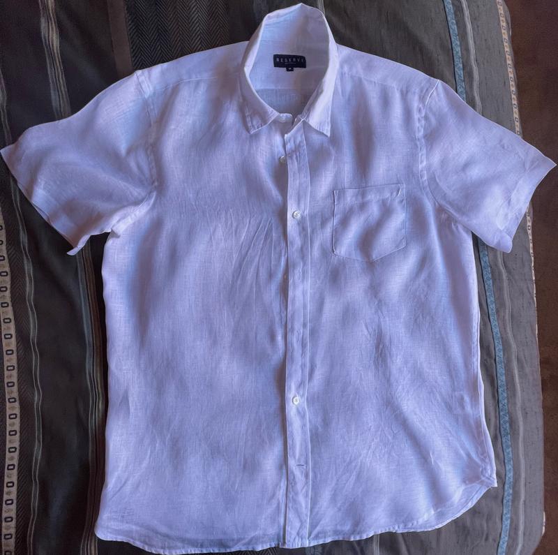 Reserve Bodega Linen Button Down Short Sleeve Shirt White