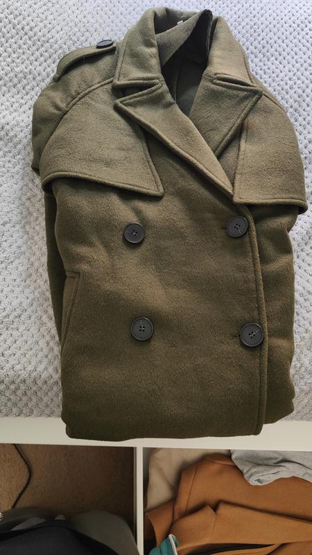 Piper Double Breasted Tie Front Heavy Coat in Khaki MYER