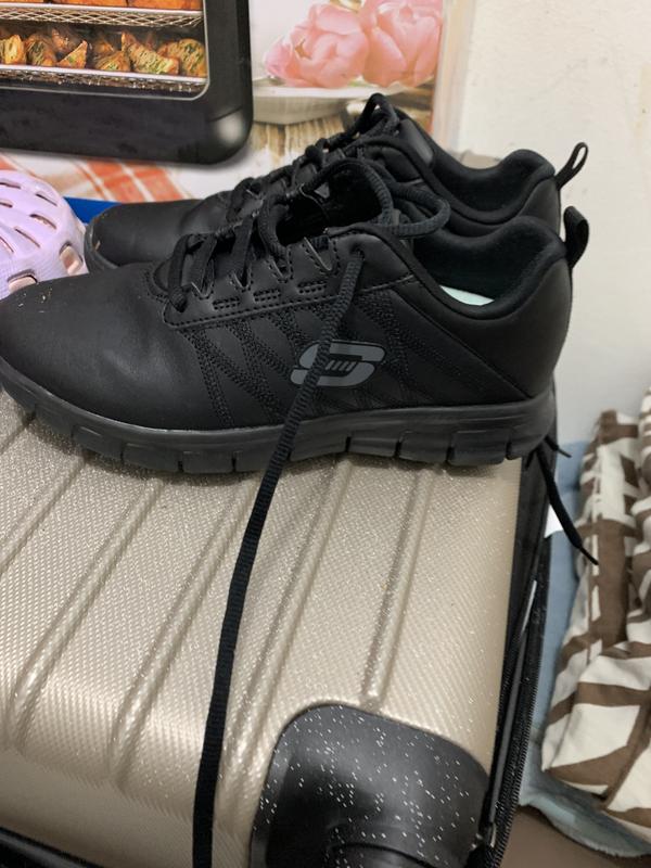 Skechers Work Relaxed Fit Sure Track Erath Leather Shoes In Black