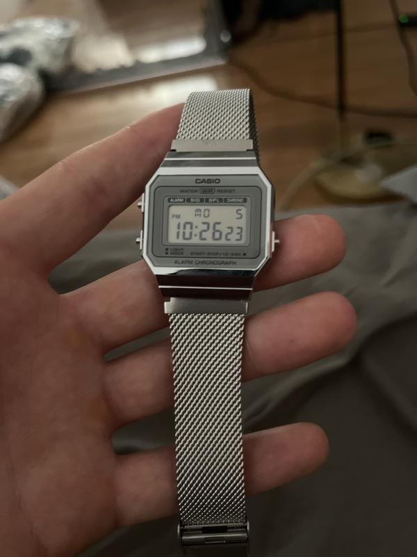 Casio Casio Silver Vintage Digital Watch With Stainless Mesh Band
