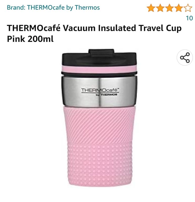 Pink thermos travel store mug