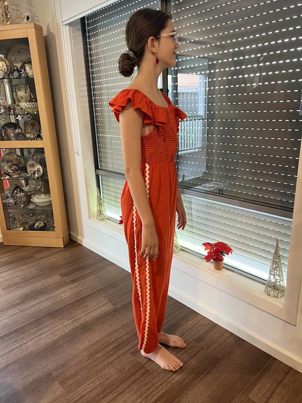 Tilii Sleeveless Linen Shirred Bodice Jumpsuit with Back Tie in