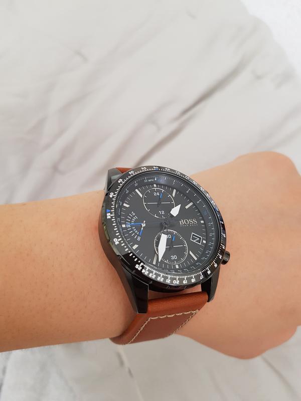 HUGO BOSS Pilot Edition Chrono 44mm Brown Leather Watch 1513851 | MYER