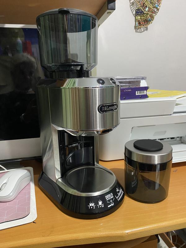 DeLonghi KG521 Dedica Stainless Steel Conical Burr Digital 12oz Grinder  with 18 Grind Settings and Portafilter Adaptor