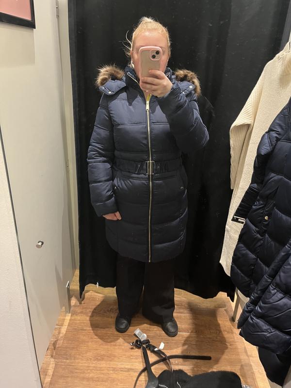 New look black store belted puffer jacket