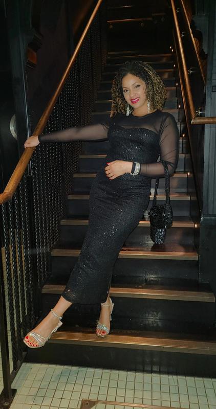 Black Sequin Long Sleeve Midi Dress | New Look