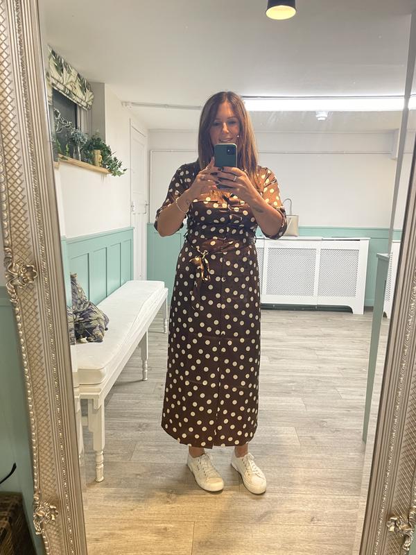 princess polly baby blue dress YOURS Plus Size Chocolate Brown Polka Dot Dress main image 1