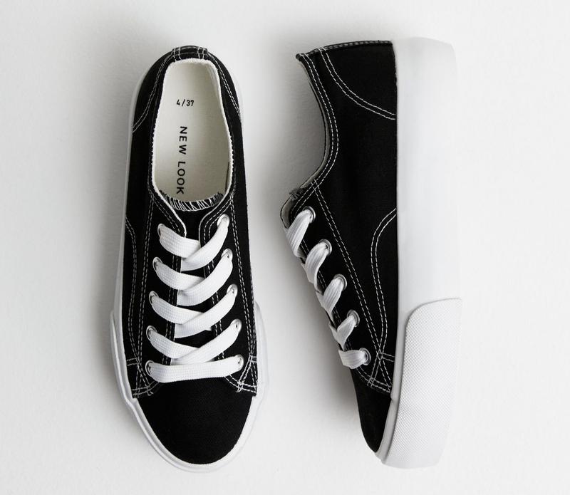 Black Canvas Flatform Trainers New Look