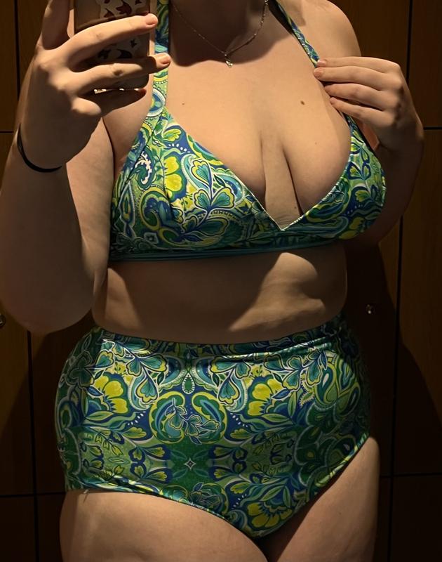 Curves Green Paisley Long Triangle Bikini Top