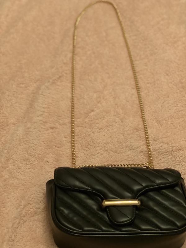 Black Leather-Look Quilted Chain Strap Shoulder Bag