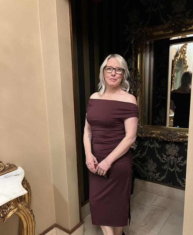 Burgundy Bardot Off Shoulder Midi Dress | New Look