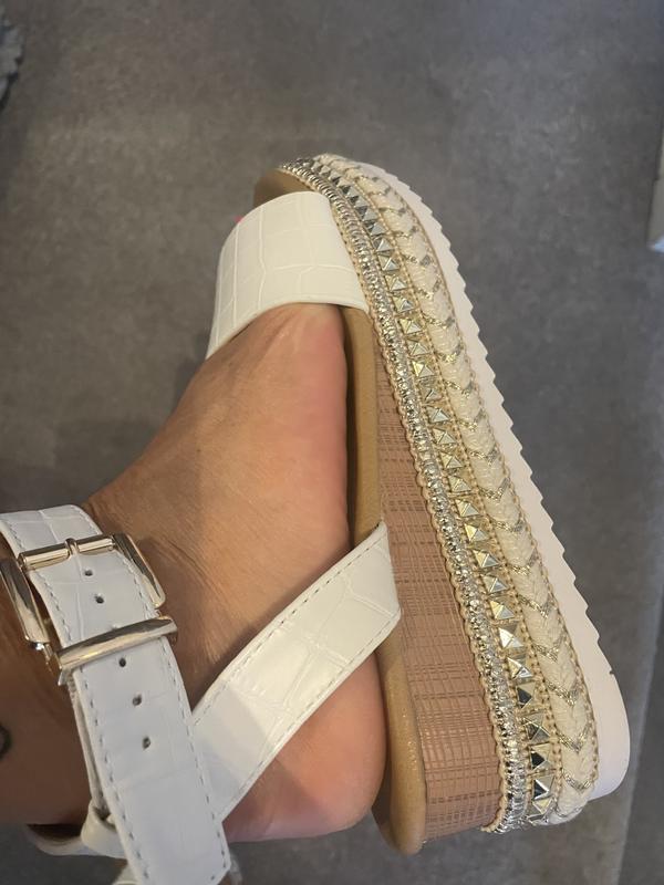 Gold Stud Espadrille 2 Part Flatform Sandals New Look