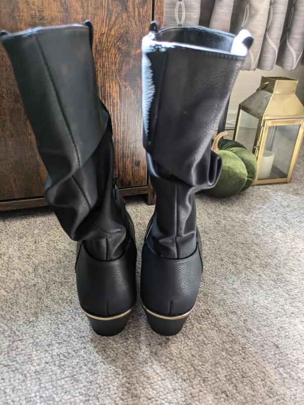 Black Leather Look Mid Calf Slouchy Boots New Look