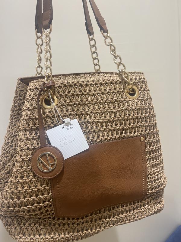 Stone Straw Effect Shoulder Bag New Look