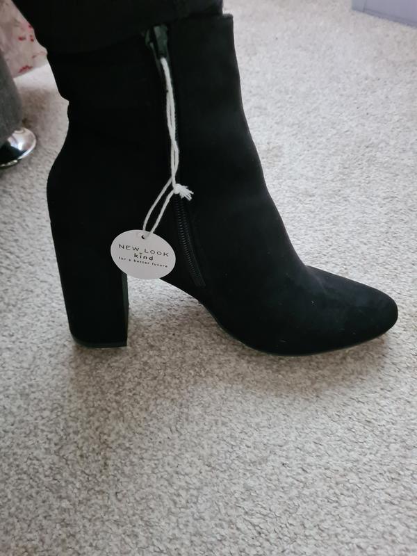 Black Suedette Block Heel Ankle Boots New Look