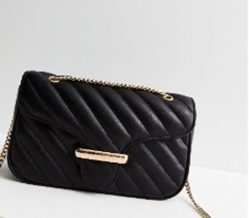 Black Quilted Leather-Look Chain Strap Cross Body Bag