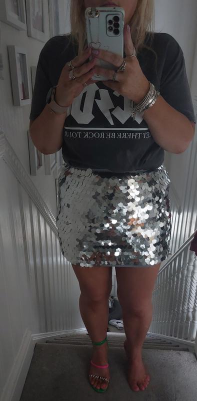 Silver Sequin Mini Skirt