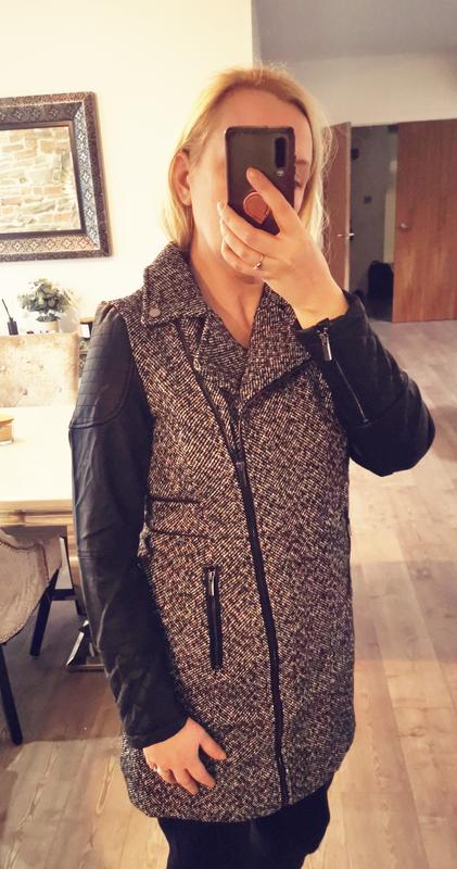 Tweed coat with hot sale leather sleeves