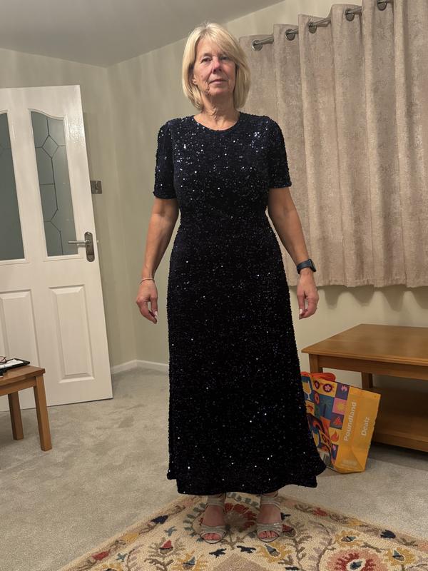 Navy Velvet A-Line Midi Sequin Dress