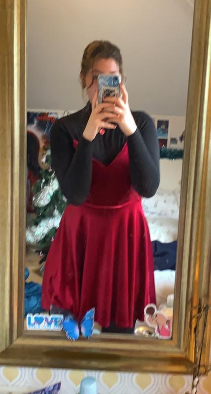 Burgundy Velvet V Neck Strappy Mini Skater Dress New Look