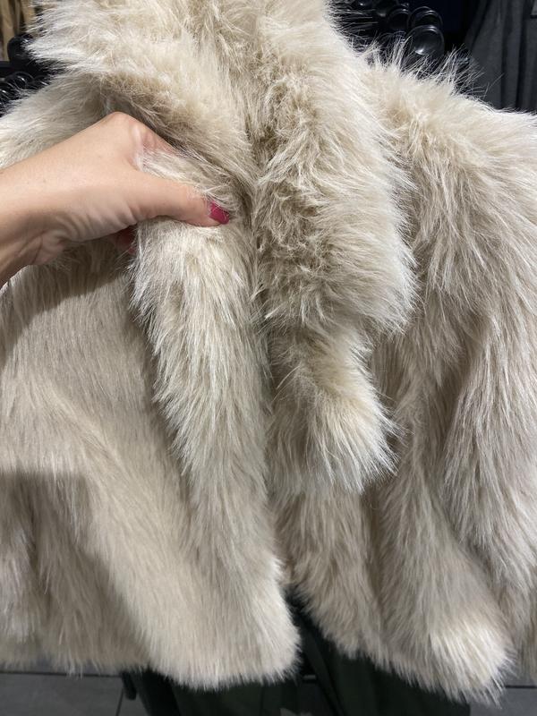 Cream Faux Fur Revere Collar Jacket New Look