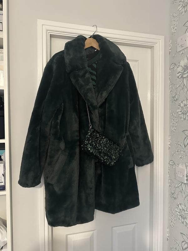 Dark Green Faux Fur Coat New Look