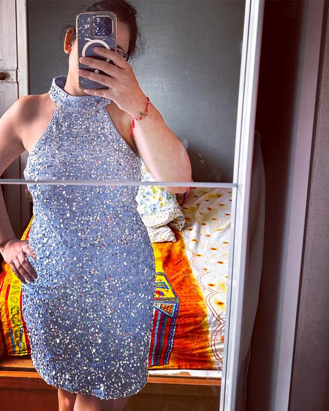 New look blue sequin dress sale