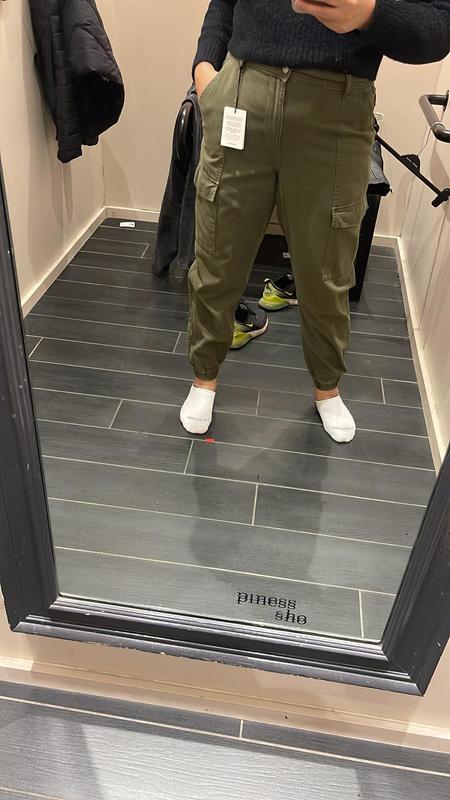 Petite Khaki Cotton Cuffed Cargo Trousers