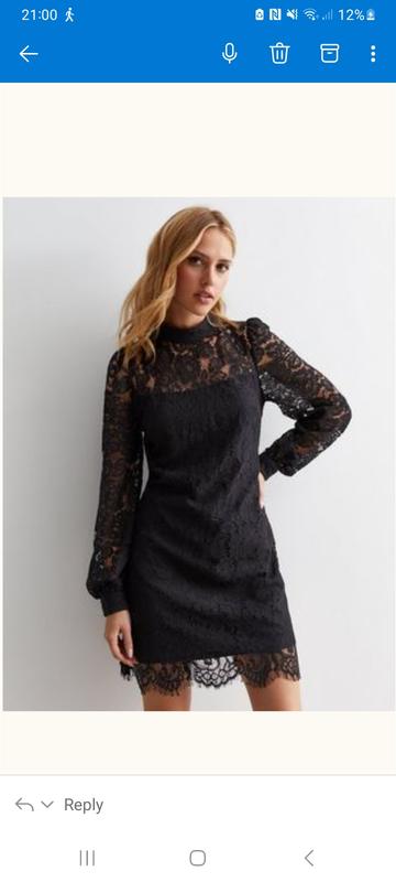 Black Lace High Neck Mini Tunic Dress