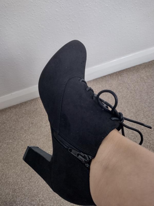 Wide Fit Black Suedette Lace Up Block Heel Shoe Boots | New Look