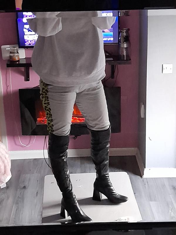 Black over the outlet knee flared heel boots