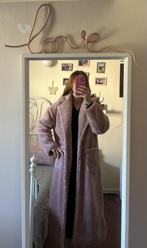 Gini London Pink Borg Longline Teddy Coat New Look