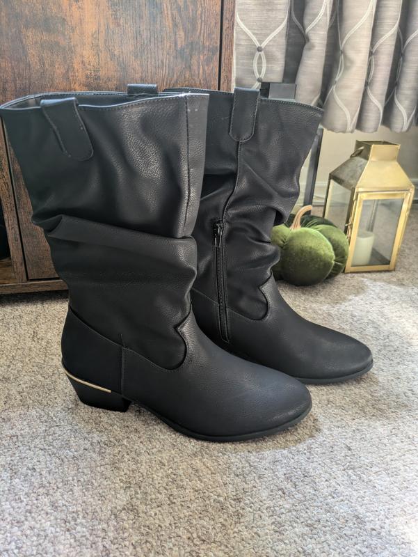 Black Leather Look Mid Calf Slouchy Boots New Look