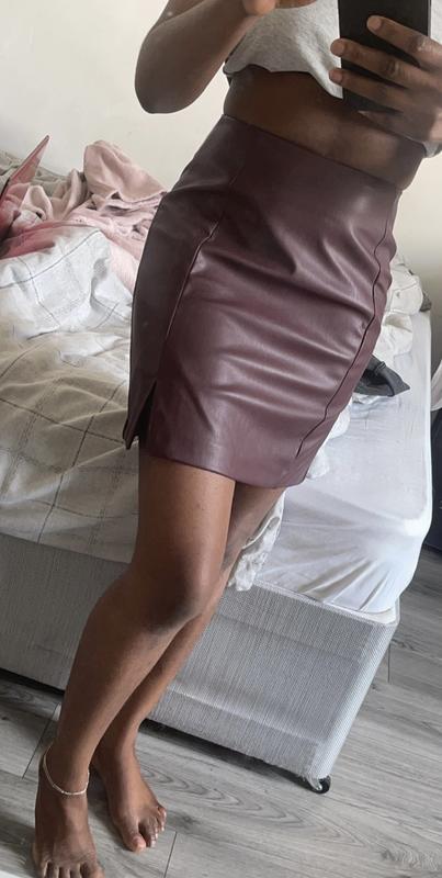 New look hotsell green leather skirt