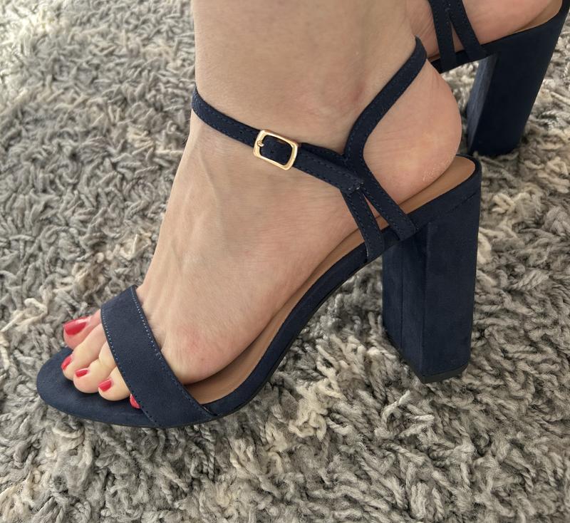 Navy Suedette Block Heel Strappy Sandals New Look