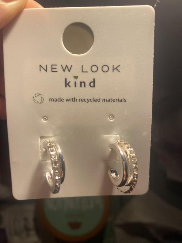 Silver Diamanté Double Mini Hoop Earrings New Look