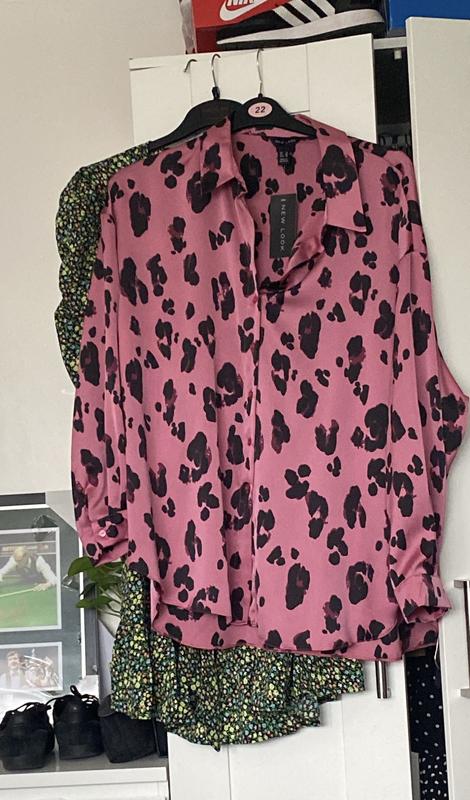 Pink Leopard Print Satin Oversized Shirt