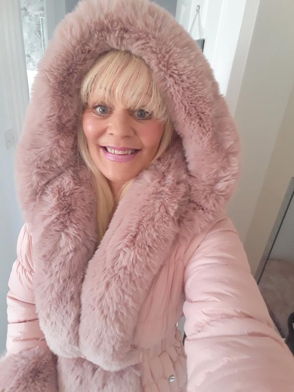 Cameo Rose Pink Faux Fur Trim Belted Hooded Puffer Coat